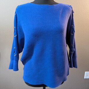 CARMEN MARC VALVO Corset Laced-Sleeve Sweater - Royal/Cobalt - Plus Size 1X